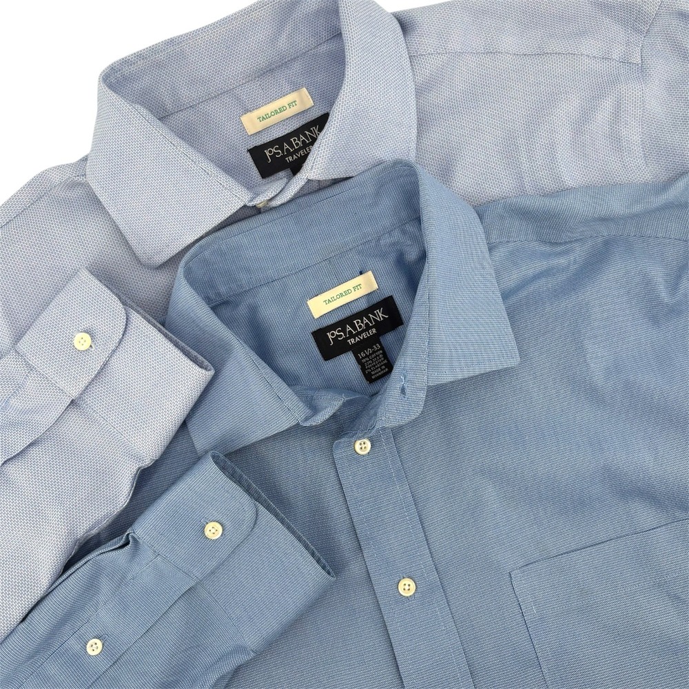 Lot of 2 Jos A Bank Traveler Tailored Fit Dress Shirts Blue Mens 16.5 33